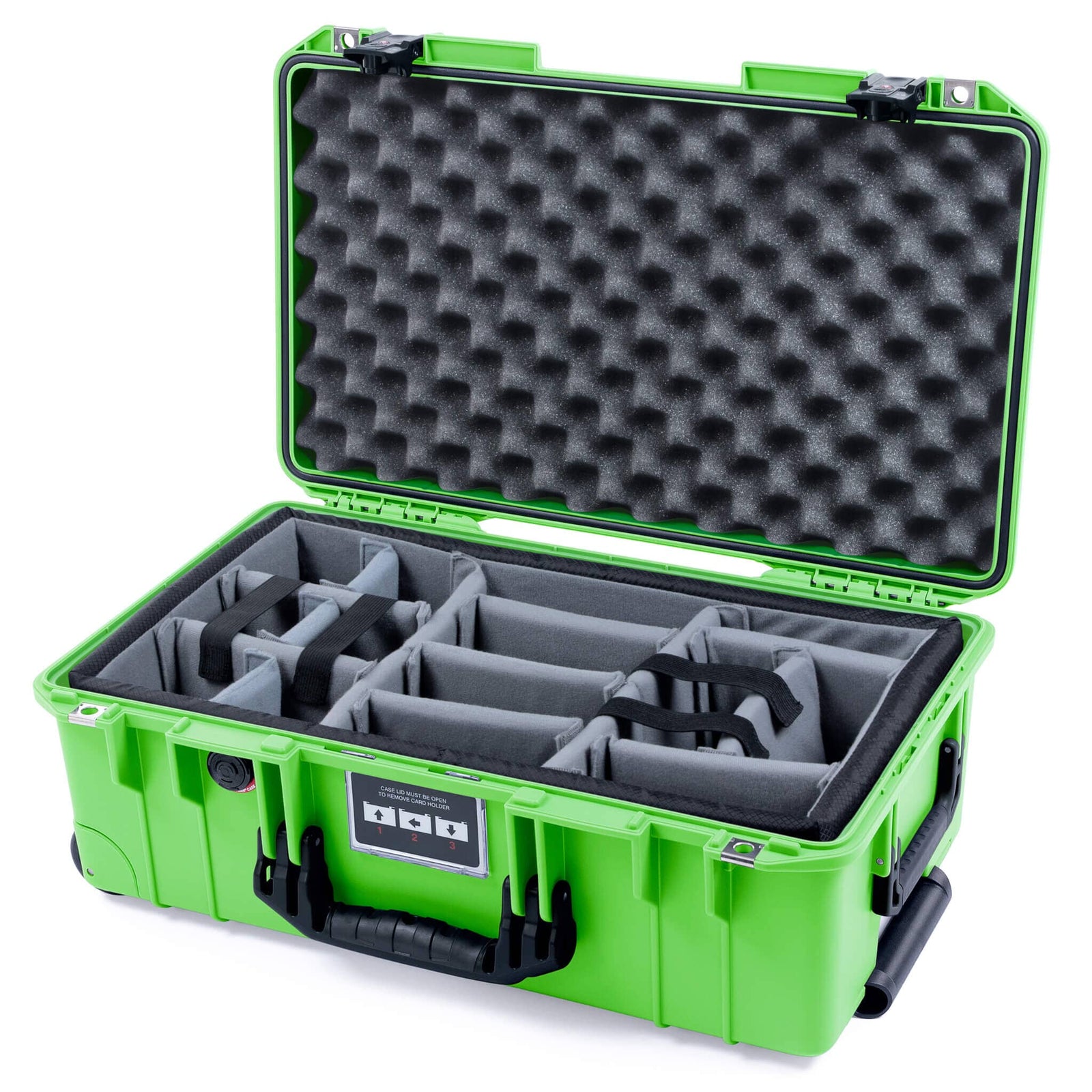 Pelican 1535 Air Carry - on Case - Lime Green & Black TSA Latches - Padded Microfiber Dividers / Convoluted Lid Foam