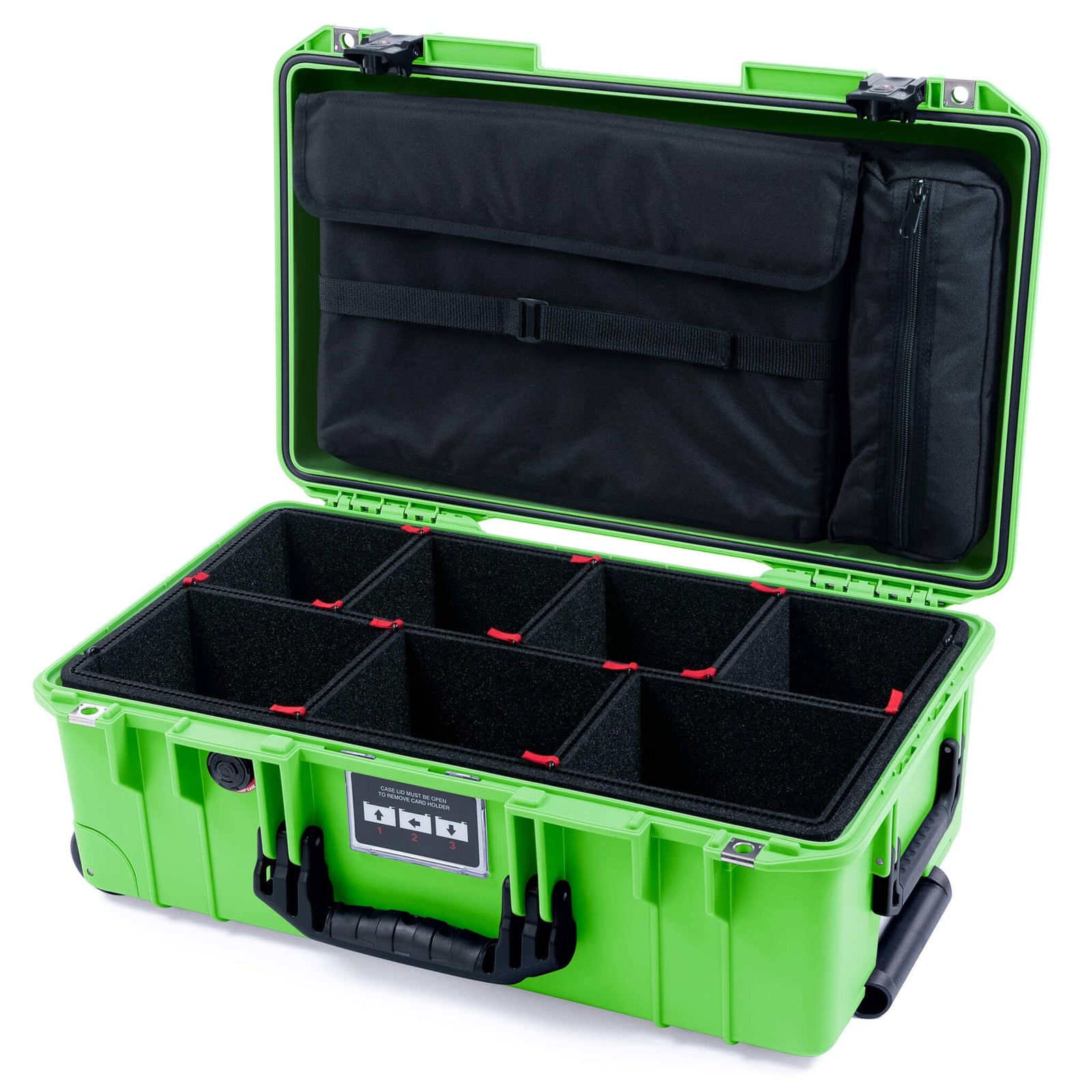 Pelican 1535 Air Carry - on Case - Lime Green & Black TSA Latches - TrekPak Divider System / Computer Lid Pouch