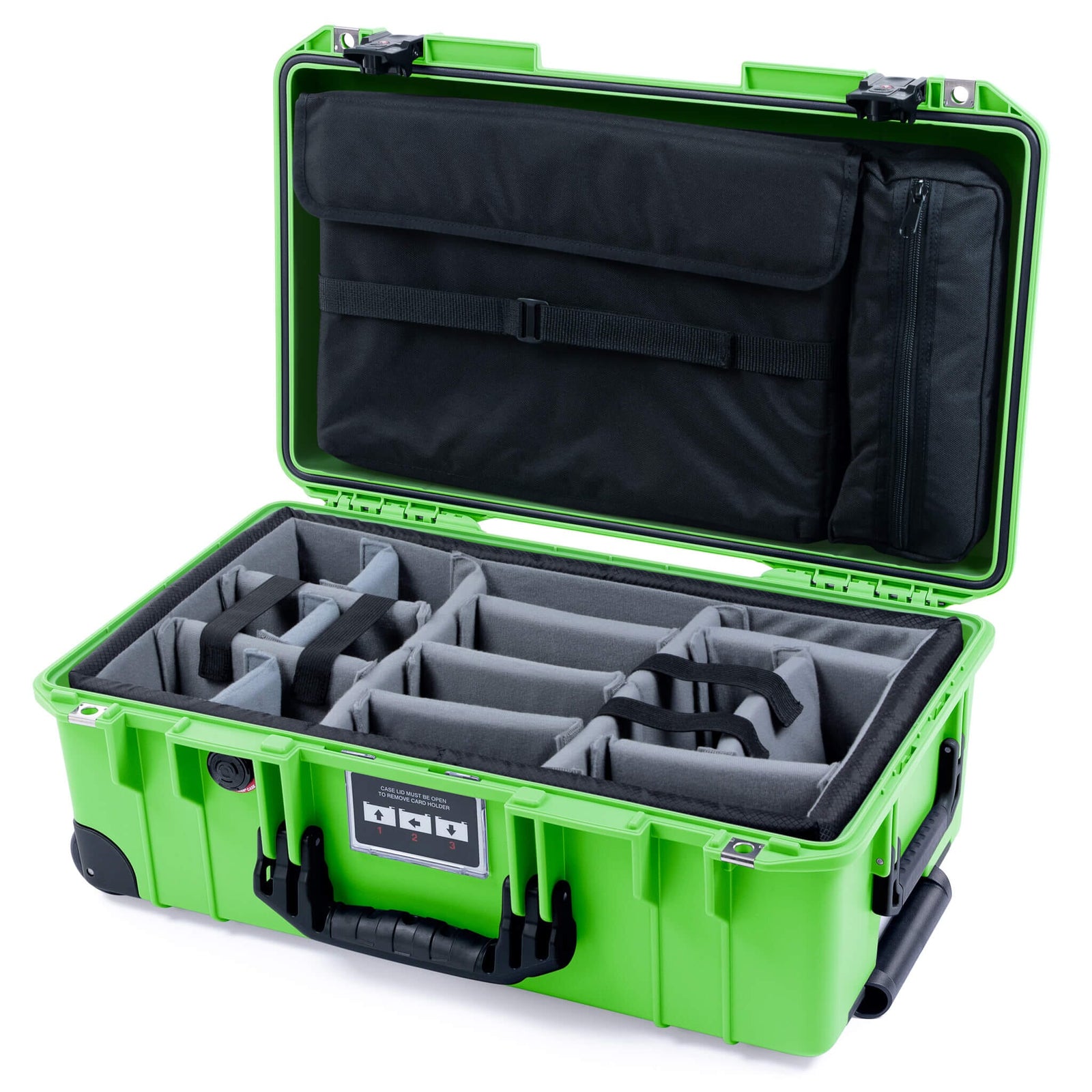Pelican 1535 Air Carry - on Case - Lime Green & Black TSA Latches + Trolley - Padded Microfiber Dividers / Computer Lid Pouch