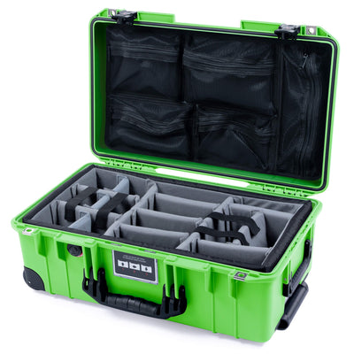 Pelican 1535 Air Case, Lime Green with Black Handles, TSA Locking Latches & Trolley Gray Padded Microfiber Dividers with Mesh Lid Organizer ColorCase 015350-0170-300-L10-110