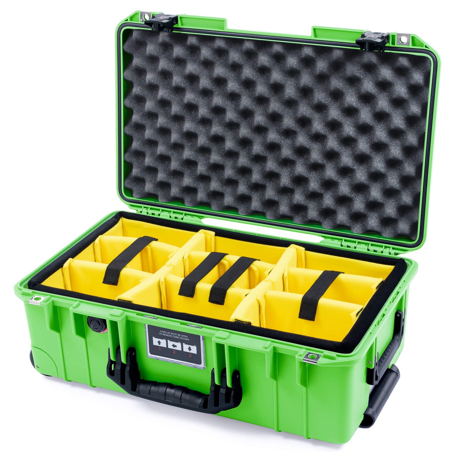 Pelican 1535 Air Carry - on Case - Lime Green & Black TSA Latches - Yellow Padded Microfiber Dividers / Convoluted Lid Foam