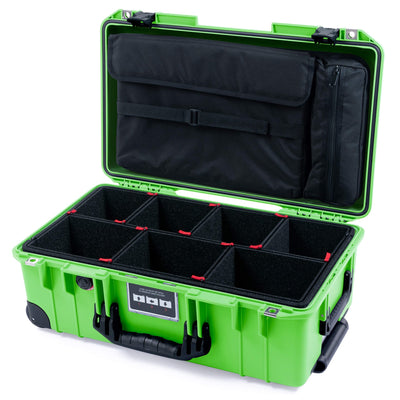 Pelican 1535 Air Case, Lime Green with Black Handles, Push-Button Latches & Trolley TrekPak Divider System with Laptop Computer Lid Pouch ColorCase 015350-0220-300-111-110