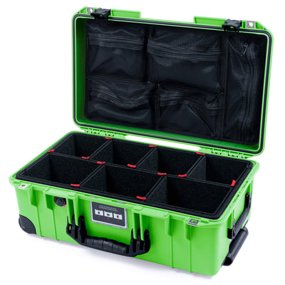 Pelican 1535 Air Case, Lime Green with Black Handles, Push-Button Latches & Trolley TrekPak Divider System with Mesh Lid Organizer ColorCase 015350-0120-300-111-110