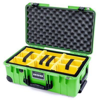 Pelican 1535 Air Case, Lime Green with Black Handles, Push-Button Latches & Trolley Yellow Padded Microfiber Dividers with Convoluted Lid Foam ColorCase 015350-0010-300-111-110