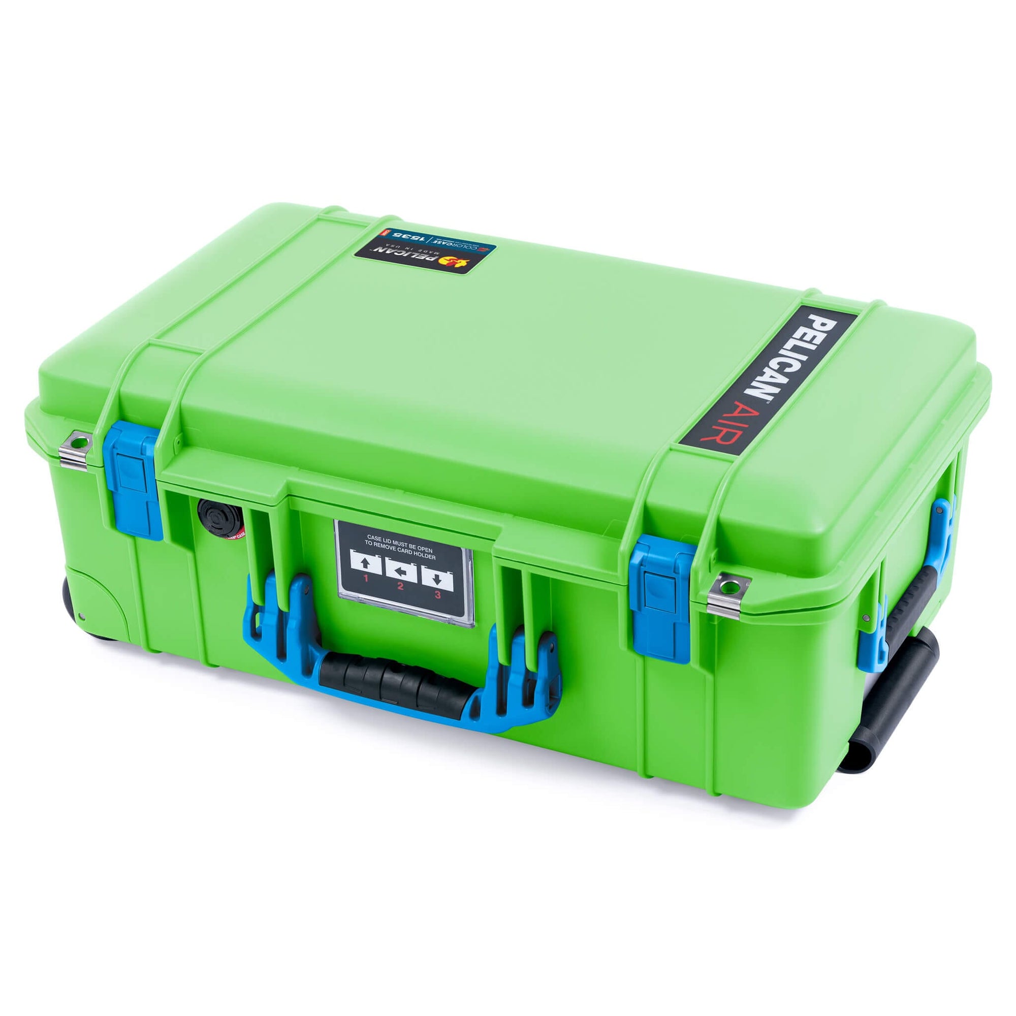 Pelican 1535 Air Case, Lime Green with Blue Handles & Push-Button Latches ColorCase 
