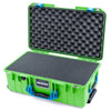 Pelican 1535 Air Case, Lime Green with Blue Handles & Push-Button Latches Pick & Pluck Foam with Convoluted Lid Foam ColorCase 015350-0001-300-121