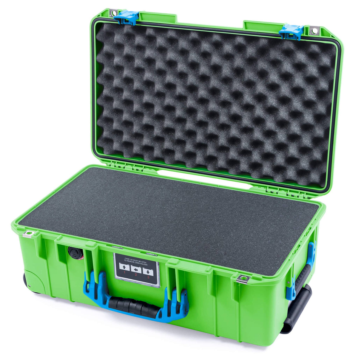 Pelican 1535 Air Case, Lime Green with Blue Handles &amp; Push-Button Latches Pick &amp; Pluck Foam with Convoluted Lid Foam ColorCase 015350-0001-300-121