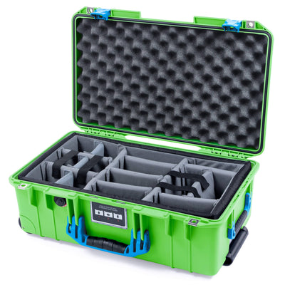 Pelican 1535 Air Case, Lime Green with Blue Handles & Push-Button Latches Gray Padded Microfiber Dividers with Convoluted Lid Foam ColorCase 015350-0070-300-121