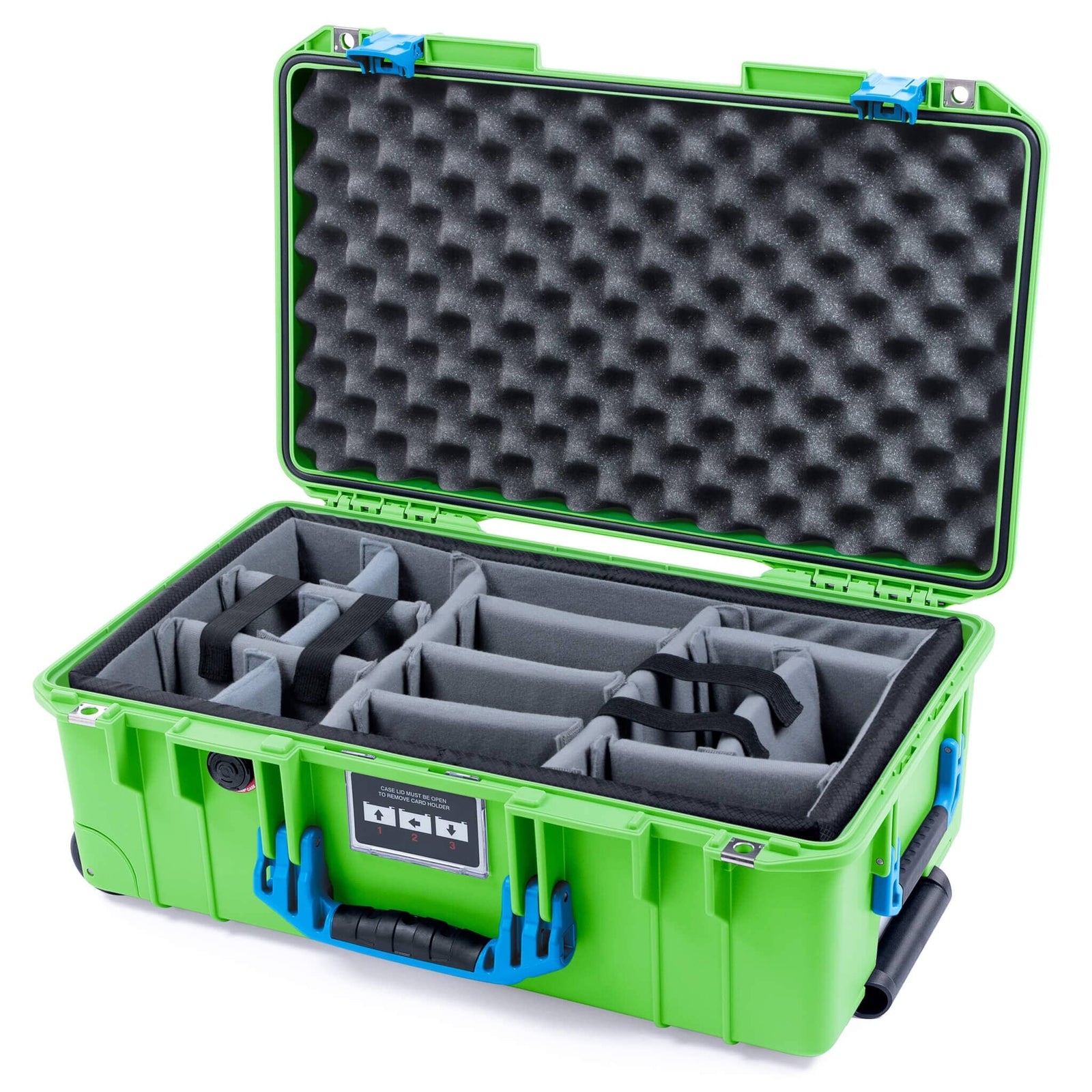 Pelican 1535 Air Carry - on Case - Lime Green & Blue - Padded Microfiber Dividers / Convoluted Lid Foam