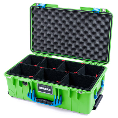 Pelican 1535 Air Case, Lime Green with Blue Handles & Push-Button Latches TrekPak Divider System with Convoluted Lid Foam ColorCase 015350-0020-300-121