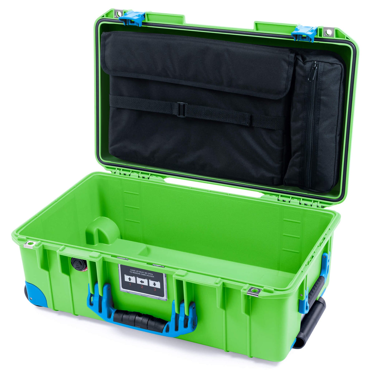 Pelican 1535 Air Case, Lime Green with Blue Handles, Push-Button Latches &amp; Trolley Laptop Computer Lid Pouch Only ColorCase 015350-0200-300-121-120