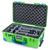 Pelican 1535 Air Case, Lime Green with Blue Handles, Push-Button Latches & Trolley Gray Padded Microfiber Dividers with Convoluted Lid Foam ColorCase 015350-0070-300-121-120