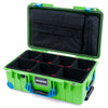 Pelican 1535 Air Case, Lime Green with Blue Handles, Push-Button Latches & Trolley TrekPak Divider System with Laptop Computer Lid Pouch ColorCase 015350-0220-300-121-120