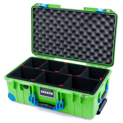 Pelican 1535 Air Case, Lime Green with Blue Handles, Push-Button Latches & Trolley TrekPak Divider System with Convoluted Lid Foam ColorCase 015350-0020-300-121-120