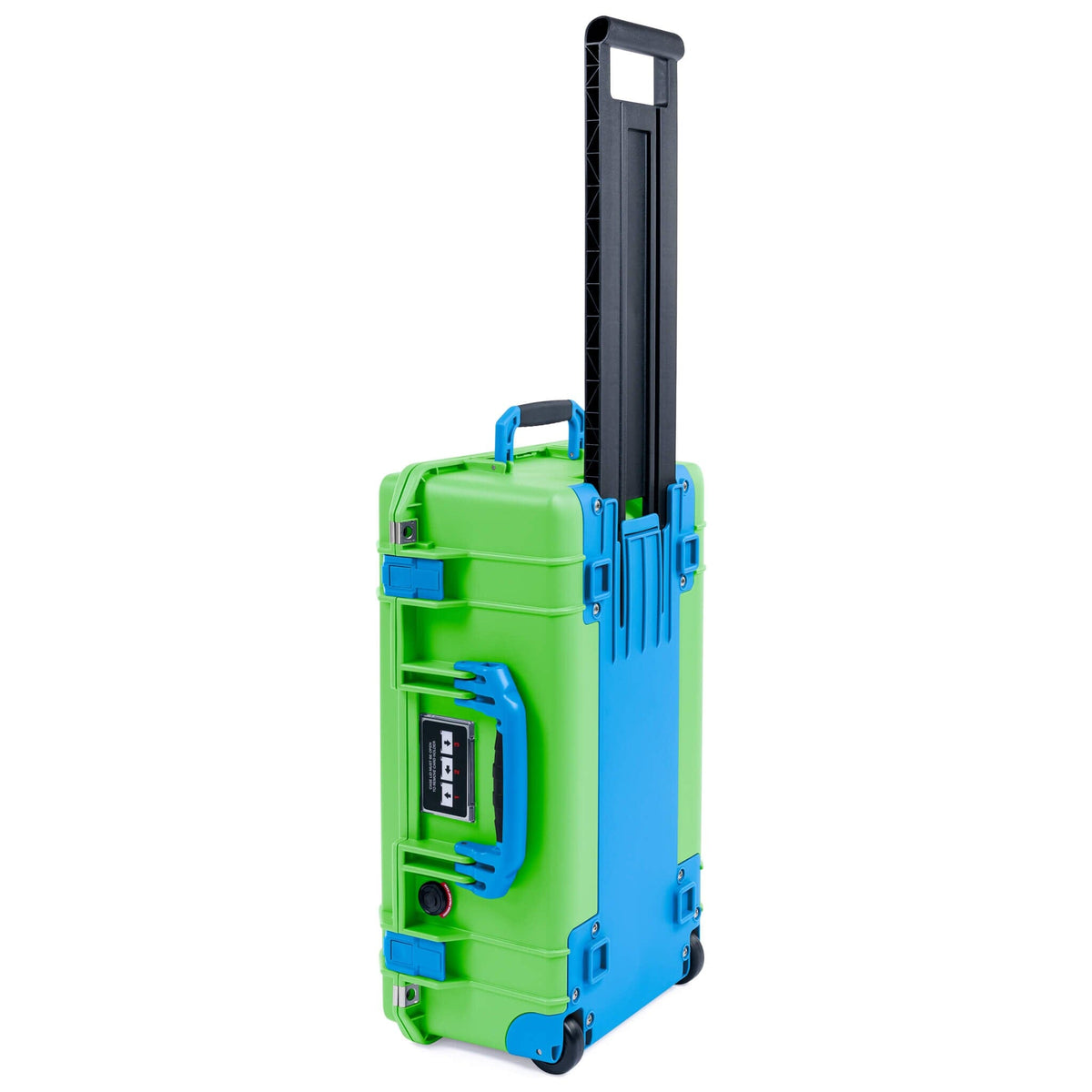Pelican 1535 Air Case, Lime Green with Blue Handles, Push-Button Latches &amp; Trolley ColorCase 