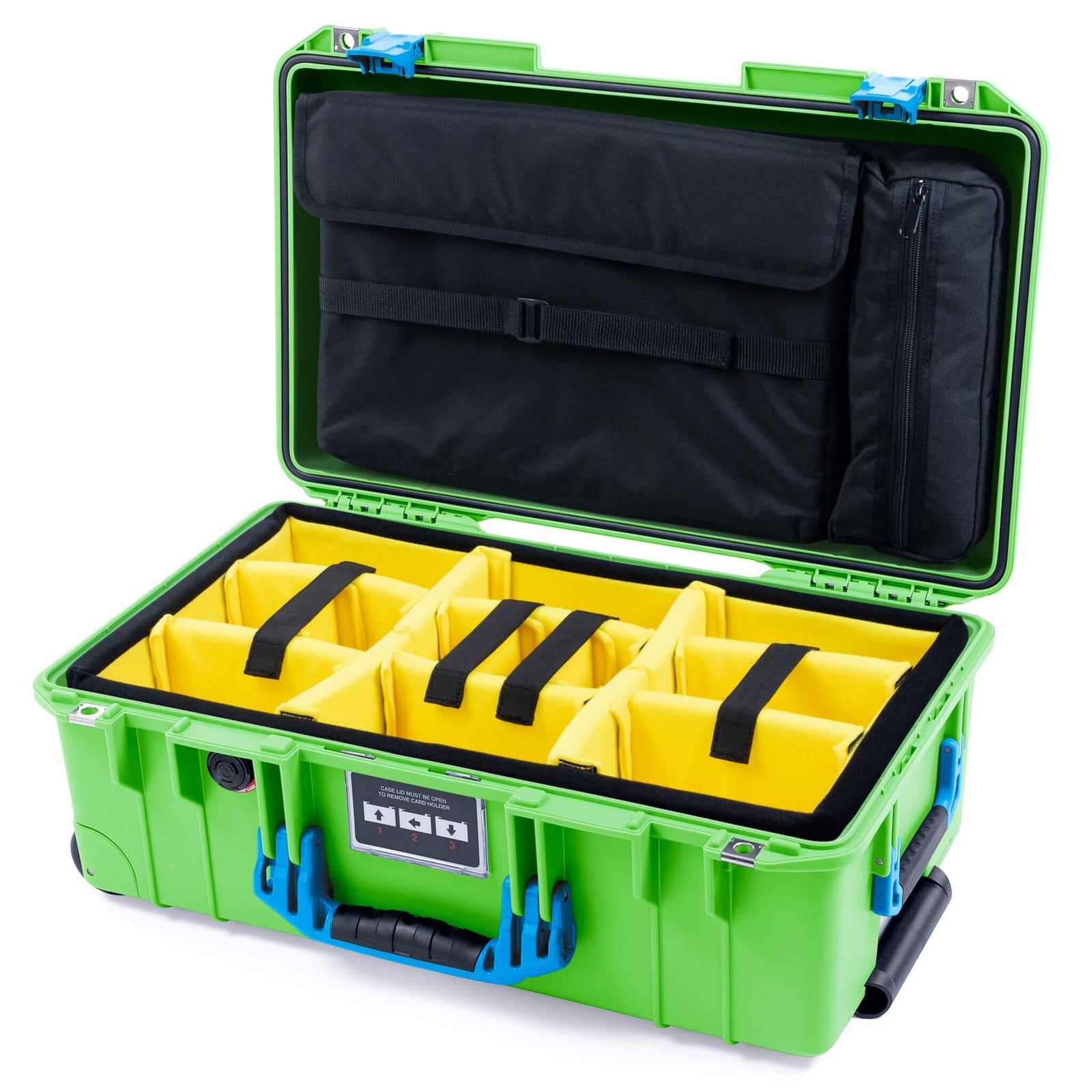 Pelican 1535 Air Carry - on Case - Lime Green & Blue - Yellow Padded Microfiber Dividers / Computer Lid Pouch