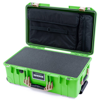Pelican 1535 Air Case, Lime Green with Desert Tan Handles & Latches Pick & Pluck Foam with Laptop Computer Lid Pouch ColorCase 015350-0201-300-311