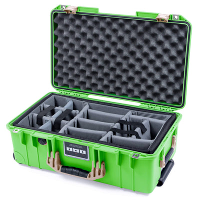 Pelican 1535 Air Case, Lime Green with Desert Tan Handles & Latches Gray Padded Microfiber Dividers with Convoluted Lid Foam ColorCase 015350-0070-300-311