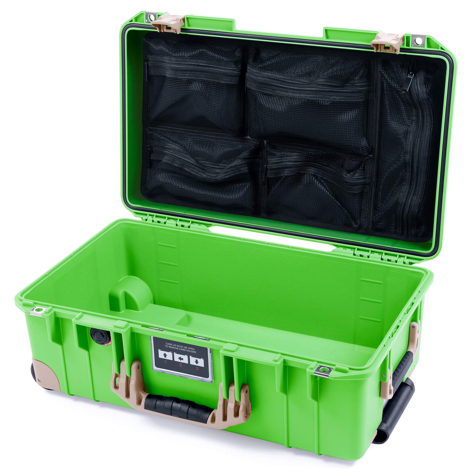 Pelican 1535 Air Carry - on Case - Lime Green & Desert Tan Trolley - Mesh Lid Organizer Only