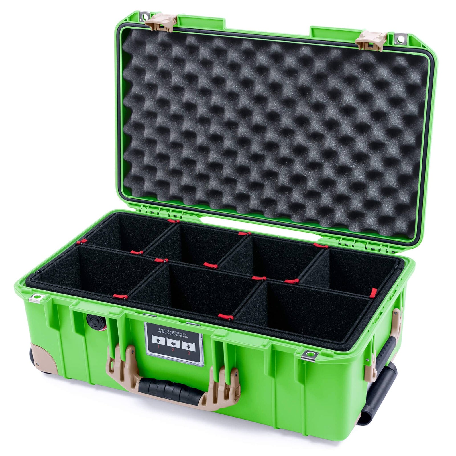 Pelican 1535 Air Carry - on Case - Lime Green & Desert Tan Trolley - TrekPak Divider System / Convoluted Lid Foam