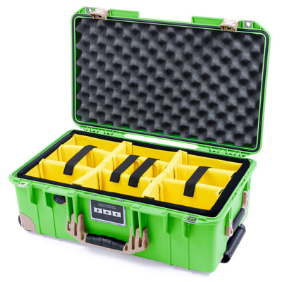 Pelican 1535 Air Case, Lime Green with Desert Tan Handles, Latches & Trolley Yellow Padded Microfiber Dividers with Convoluted Lid Foam ColorCase 015350-0010-300-311-310