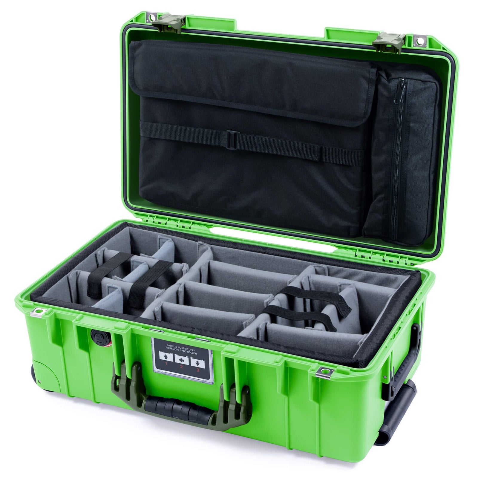 Pelican 1535 Air Carry - on Case - Lime Green & OD Green - Padded Microfiber Dividers / Computer Lid Pouch