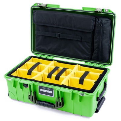 Pelican 1535 Air Case, Lime Green with OD Green Handles & Latches Yellow Padded Microfiber Dividers with Laptop Computer Lid Pouch ColorCase 015350-0210-300-131