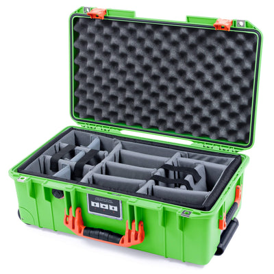 Pelican 1535 Air Case, Lime Green with Orange Handles & Push-Button Latches Gray Padded Microfiber Dividers with Convolute Lid Foam ColorCase 015350-0070-300-151