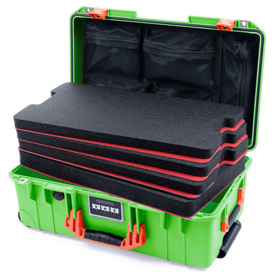 Pelican 1535 Air Case, Lime Green with Orange Handles & Push-Button Latches ColorCase
