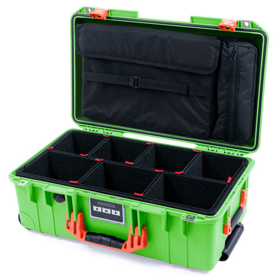 Pelican 1535 Air Case, Lime Green with Orange Handles & Push-Button Latches TrekPak Divider System with Computer Pouch ColorCase 015350-0220-300-151