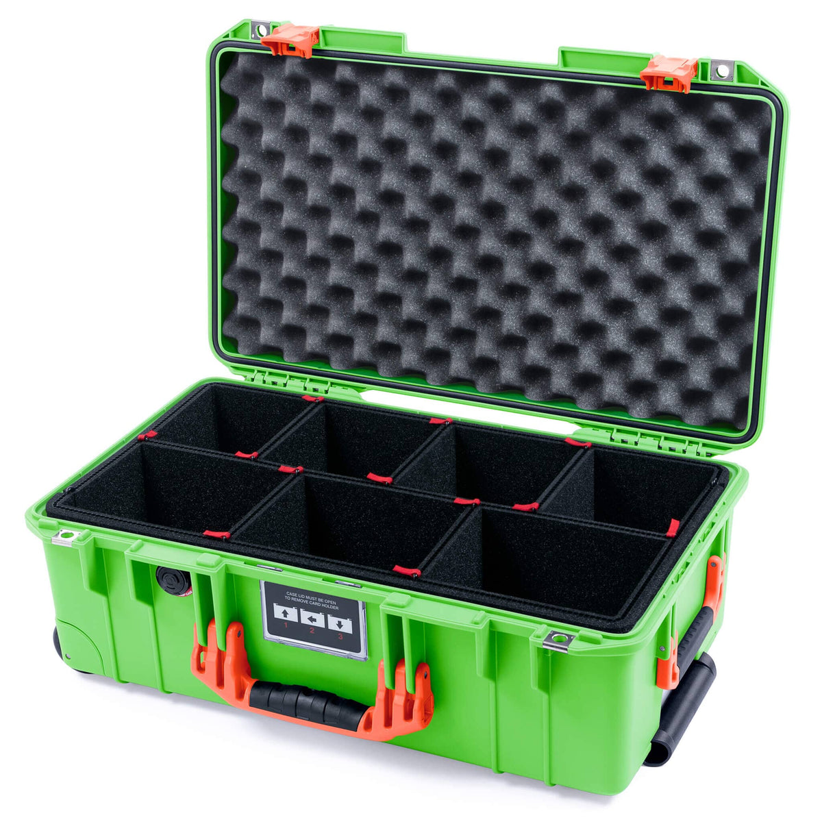 Pelican 1535 Air Case, Lime Green with Orange Handles &amp; Push-Button Latches TrekPak Divider System with Convolute Lid Foam ColorCase 015350-0020-300-151