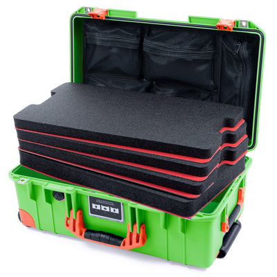Pelican 1535 Air Case, Lime Green with Orange Handles, Push-Button Latches & Trolley ColorCase