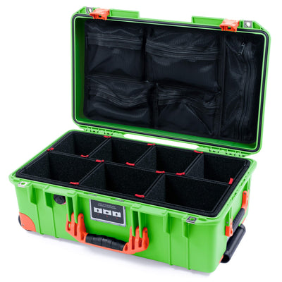 Pelican 1535 Air Case, Lime Green with Orange Handles, Push-Button Latches & Trolley TrekPak Divider System with Mesh Lid Organizer ColorCase 015350-0120-300-151-150