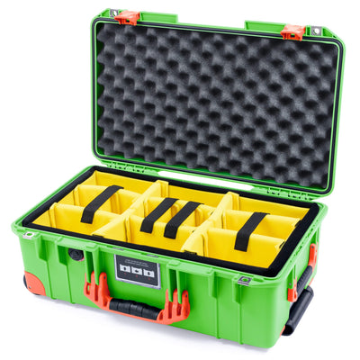 Pelican 1535 Air Case, Lime Green with Orange Handles, Push-Button Latches & Trolley Yellow Padded Microfiber Dividers with Convolute Lid Foam ColorCase 015350-0010-300-151-150