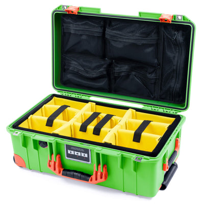 Pelican 1535 Air Case, Lime Green with Orange Handles, Push-Button Latches & Trolley Yellow Padded Microfiber Dividers with Mesh Lid Organizer ColorCase 015350-0110-300-151-150