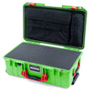 Pelican 1535 Air Case, Lime Green with Red Handles & Push-Button Latches Pick & Pluck Foam with Laptop Computer Lid Pouch ColorCase 015350-0201-300-321