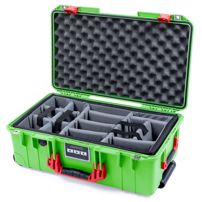 Pelican 1535 Air Case, Lime Green with Red Handles & Push-Button Latches Gray Padded Microfiber Dividers with Convoluted Lid Foam ColorCase 015350-0070-300-321