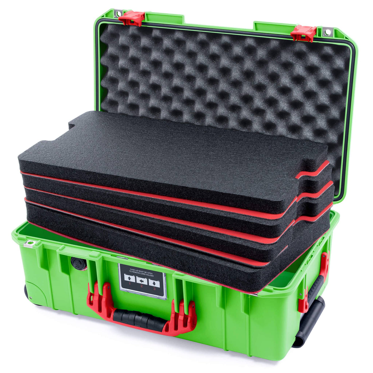 Pelican 1535 Air Case, Lime Green with Red Handles &amp; Push-Button Latches Custom Tool Kit (4 Foam Inserts with Convoluted Lid Foam) ColorCase 015350-0060-300-321