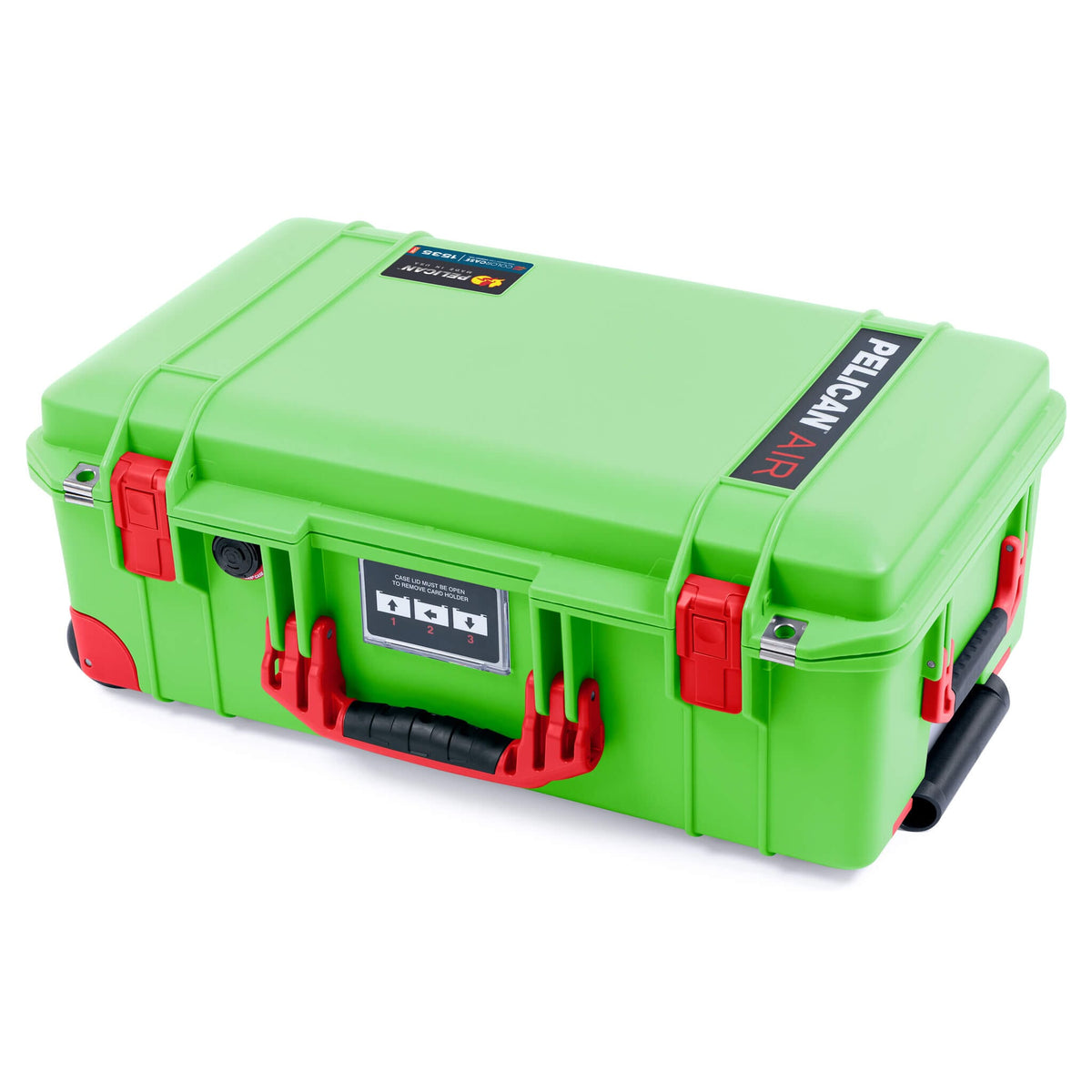 Pelican 1535 Air Case, Lime Green with Red Handles, Push-Button Latches &amp; Trolley ColorCase 