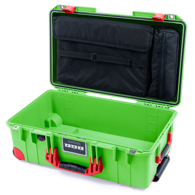 Pelican 1535 Air Case, Lime Green with Red Handles, Push-Button Latches & Trolley Laptop Computer Lid Pouch Only ColorCase 015350-0200-300-321-320
