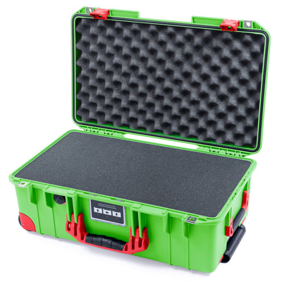 Pelican 1535 Air Case, Lime Green with Red Handles, Push-Button Latches & Trolley Pick & Pluck Foam with Convoluted Lid Foam ColorCase 015350-0001-300-321-320