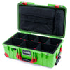 Pelican 1535 Air Case, Lime Green with Red Handles, Push-Button Latches & Trolley TrekPak Divider System with Laptop Computer Lid Pouch ColorCase 015350-0220-300-321-320