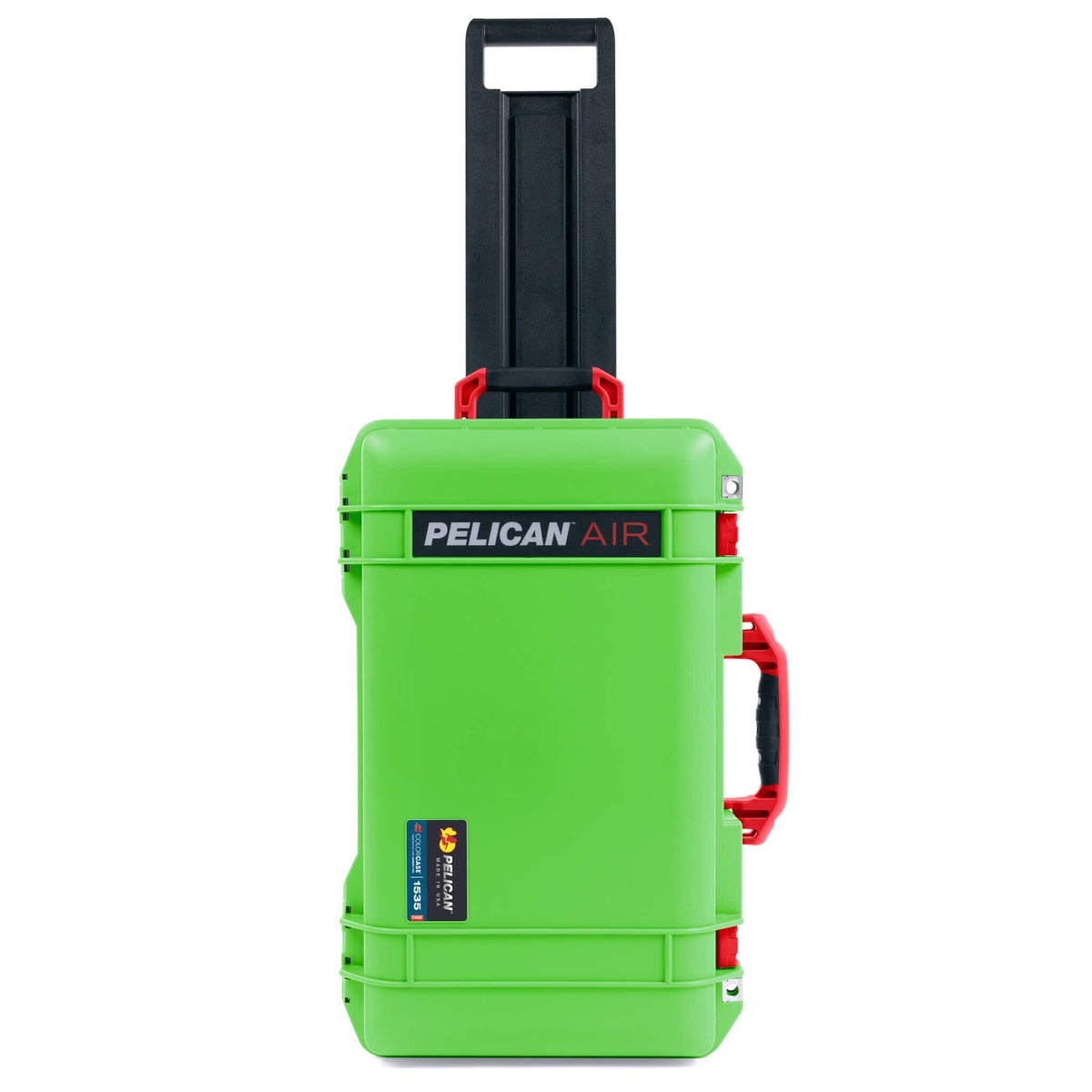 Pelican 1535 Air Case, Lime Green with Red Handles, Push-Button Latches &amp; Trolley ColorCase 