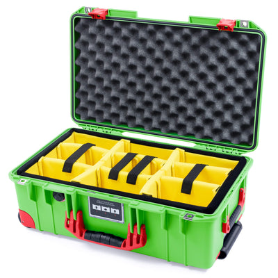 Pelican 1535 Air Case, Lime Green with Red Handles, Push-Button Latches & Trolley Yellow Padded Microfiber Dividers with Convoluted Lid Foam ColorCase 015350-0010-300-321-320