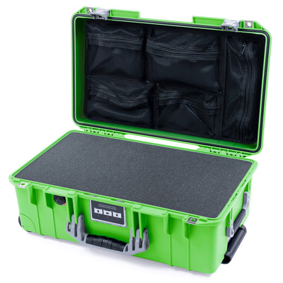 Pelican 1535 Air Case, Lime Green with Silver Handles & Push-Button Latches Pick & Pluck Foam with Mesh Lid Organizer ColorCase 015350-0101-300-181