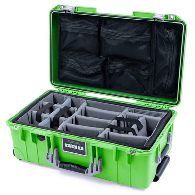 Pelican 1535 Air Case, Lime Green with Silver Handles & Push-Button Latches Gray Padded Microfiber Dividers with Mesh Lid Organizer ColorCase 015350-0170-300-181