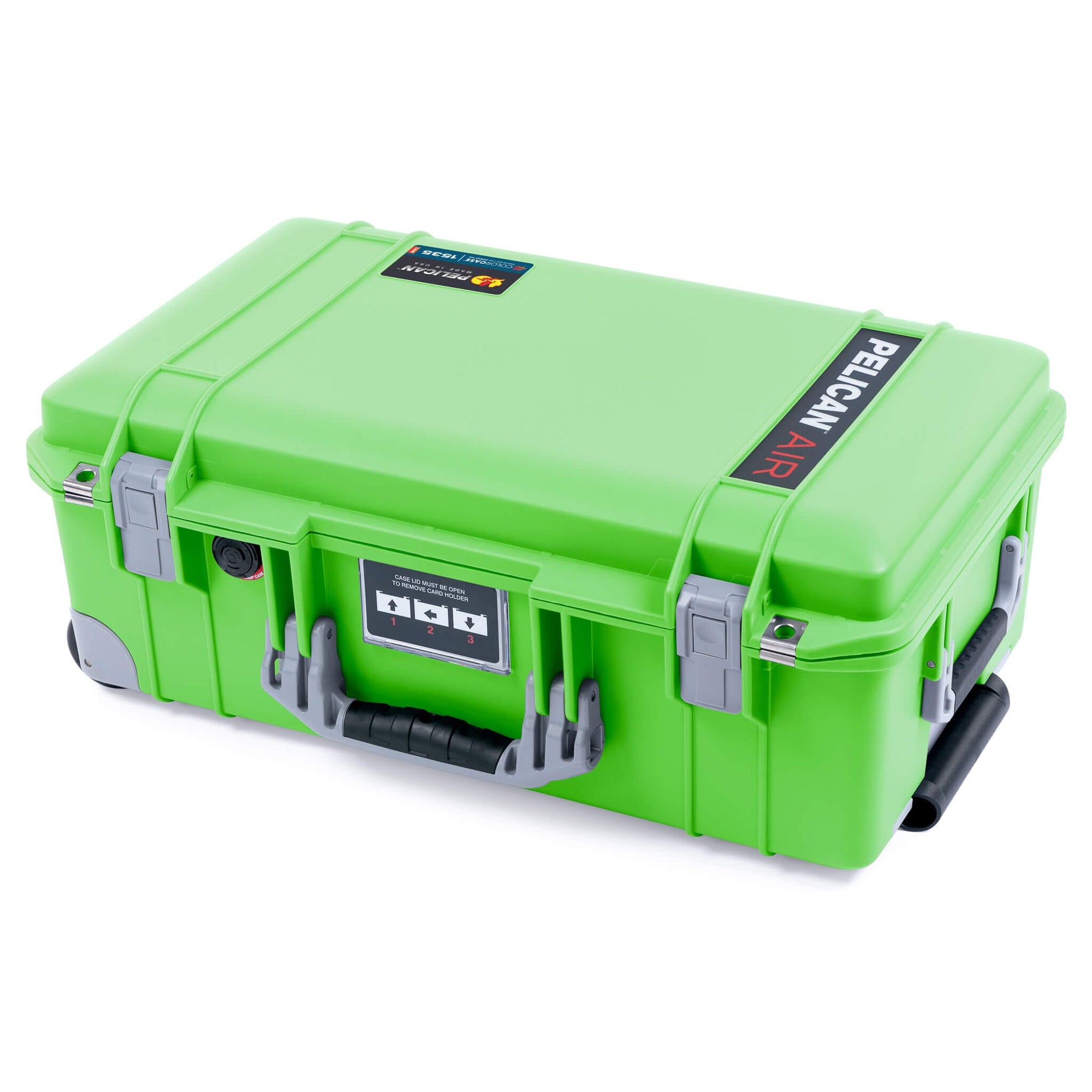 Pelican 1535 Air Case, Lime Green with Silver Handles, Push-Button Latches & Trolley ColorCase 