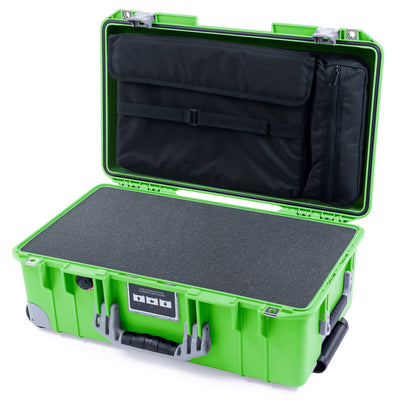Pelican 1535 Air Case, Lime Green with Silver Handles, Push-Button Latches & Trolley Pick & Pluck Foam with Laptop Computer Lid Pouch ColorCase 015350-0201-300-181-180