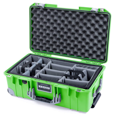 Pelican 1535 Air Case, Lime Green with Silver Handles, Push-Button Latches & Trolley Gray Padded Microfiber Dividers with Convoluted Lid Foam ColorCase 015350-0070-300-181-180