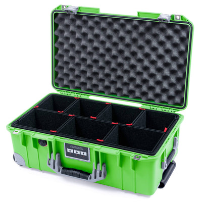 Pelican 1535 Air Case, Lime Green with Silver Handles, Push-Button Latches & Trolley TrekPak Divider System with Convoluted Lid Foam ColorCase 015350-0020-300-181-180